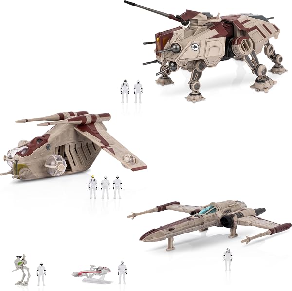 Star Wars Micro Galaxy Squadron Republic Attack Force Bundle Set - Deluxe Battle Pack with Five Vehicles Nine 1-Inch Mic