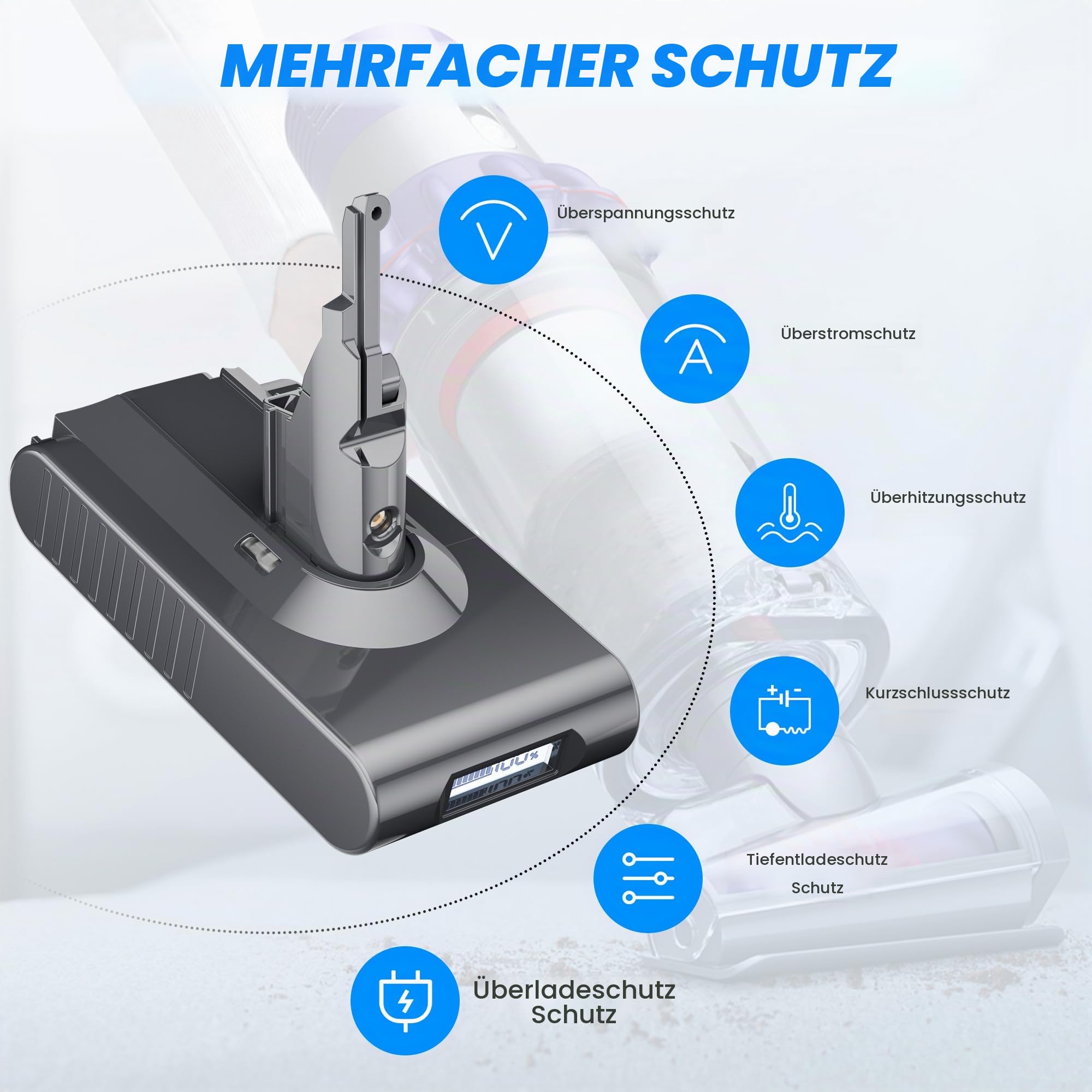 Akku für Dyson V8 6000mAh Ersatzakku für Dyson SV10