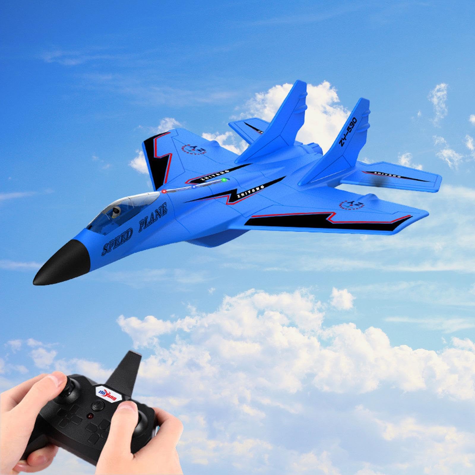 RC Aereo Telecomandato Modello Aereo Telecomandato Aereo da Combattimento Intelligente Aereo a Due Canali con Materiale Elastico Eva Funzione Anti, Blu