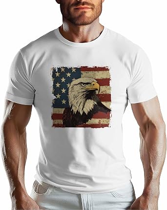 Men T-Shirt,Crewneck Tee Shirt UAS Flag Eagle Short Sleeve Casual Black T Shirts