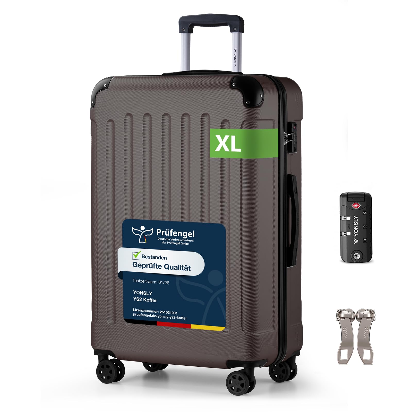 YONSLY Trolley Koffer Set, Reisekoffer, Rollkoffer Handgepäck, Kabinkoffer Suitcase, Gepäckset mit 360° Rollen, Hartschalenreisekoffer, Zahlenschloss, Gummigriff