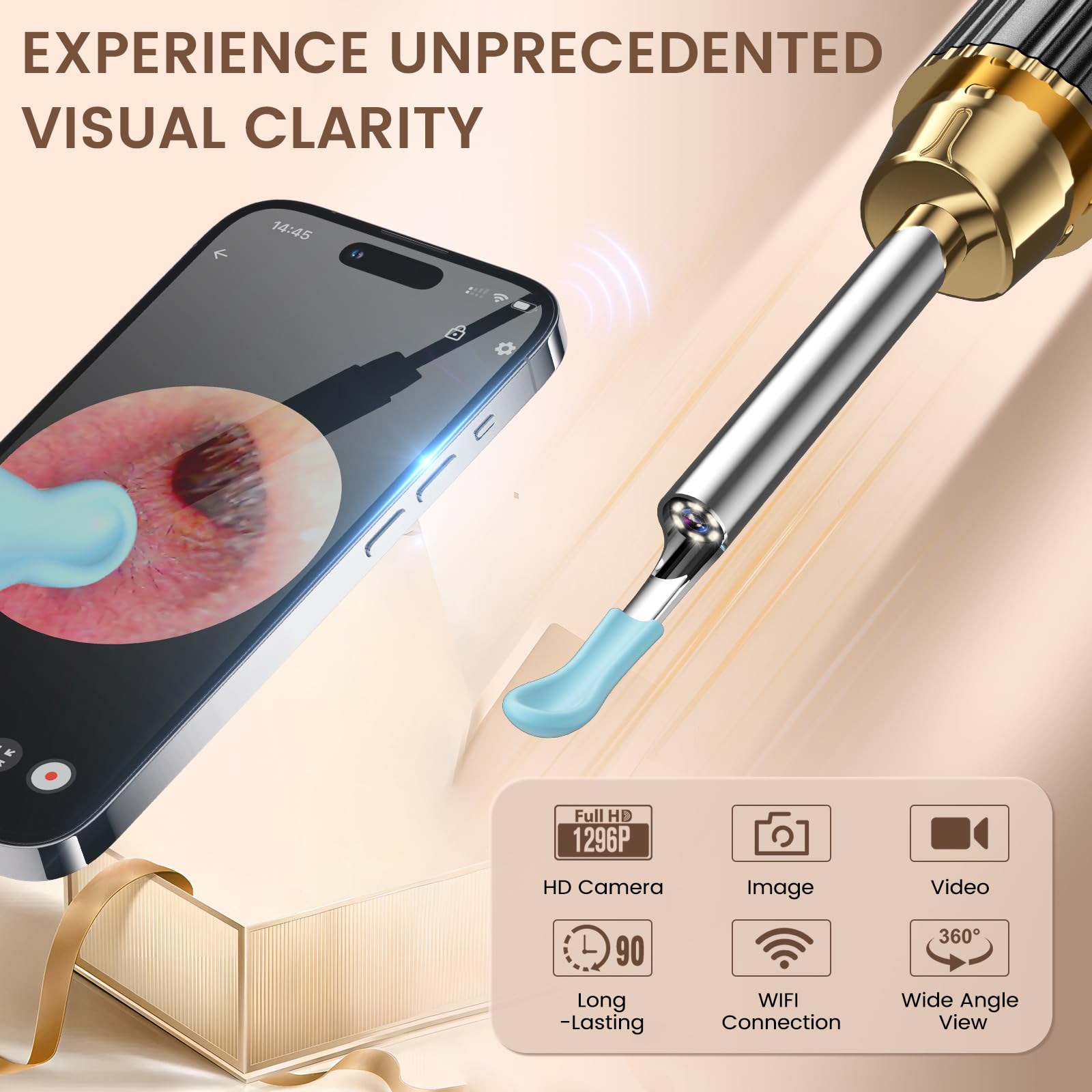 Kekoy P8 Ohrenschmalz Entferner Otoskop, 1920P HD Ohrenreiniger Kamera, IP67 Wasserdicht Wifi Ohrreiniger mit Lichtern für iOS & Android, Ohr Kamera für Erwachsene & Kinder(Schwarzgold + Papa)