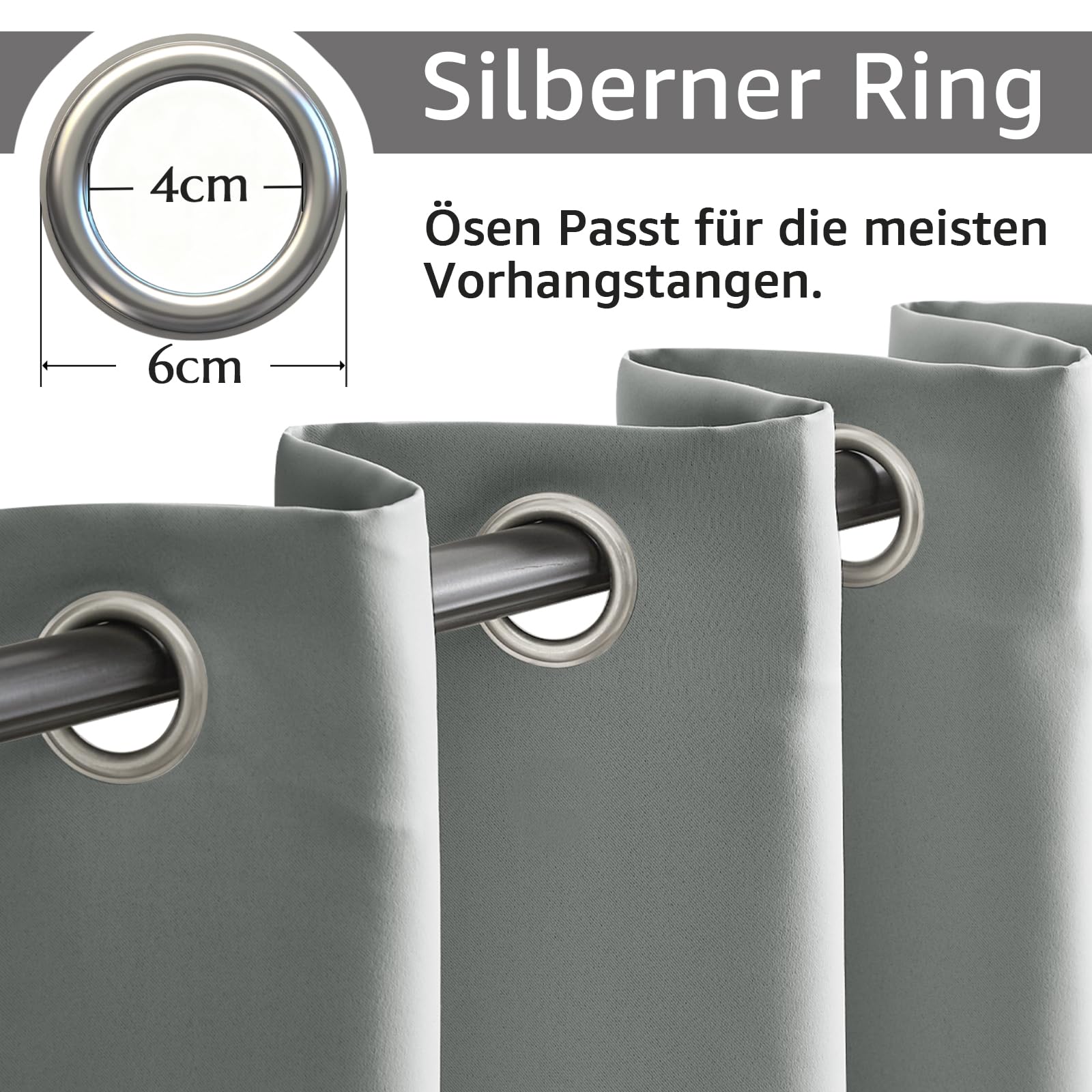 TOPICK Thermovorhang Kälteschutz doppelten Gardinen Ösen H260xB200 1 Stück | Gardinen Wohnzimmer Hellgrau Türvorhang Verdunklungsvorhänge Schlafzimmer Vorhänge mit abnehmbare Schicht Curtain living room