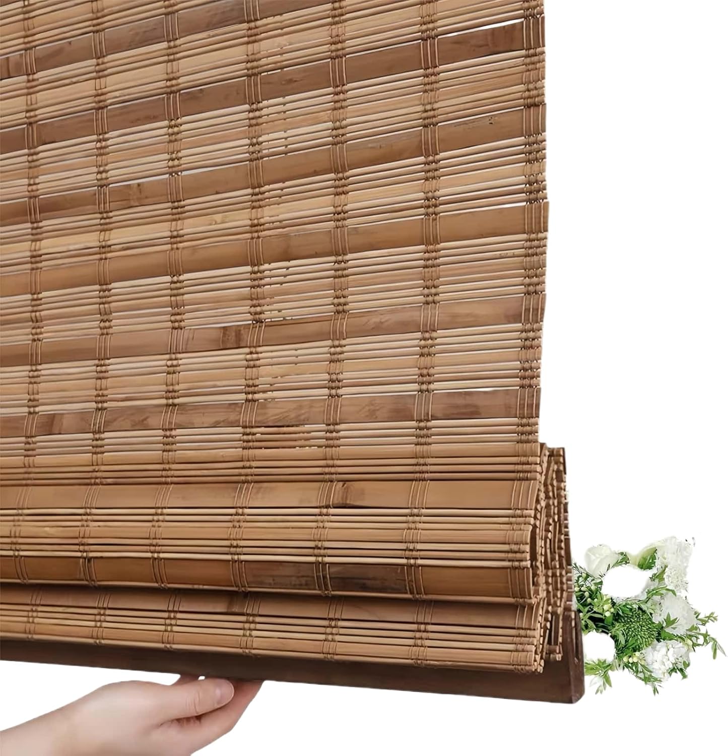 Cordless Bamboo Roman Shades No Tools No Drill Woven Bamboo Blinds with Valance .Light Filtering-dali Native.Wood Roman Window Shades for Windows Doors.72 1/2" W×36" H