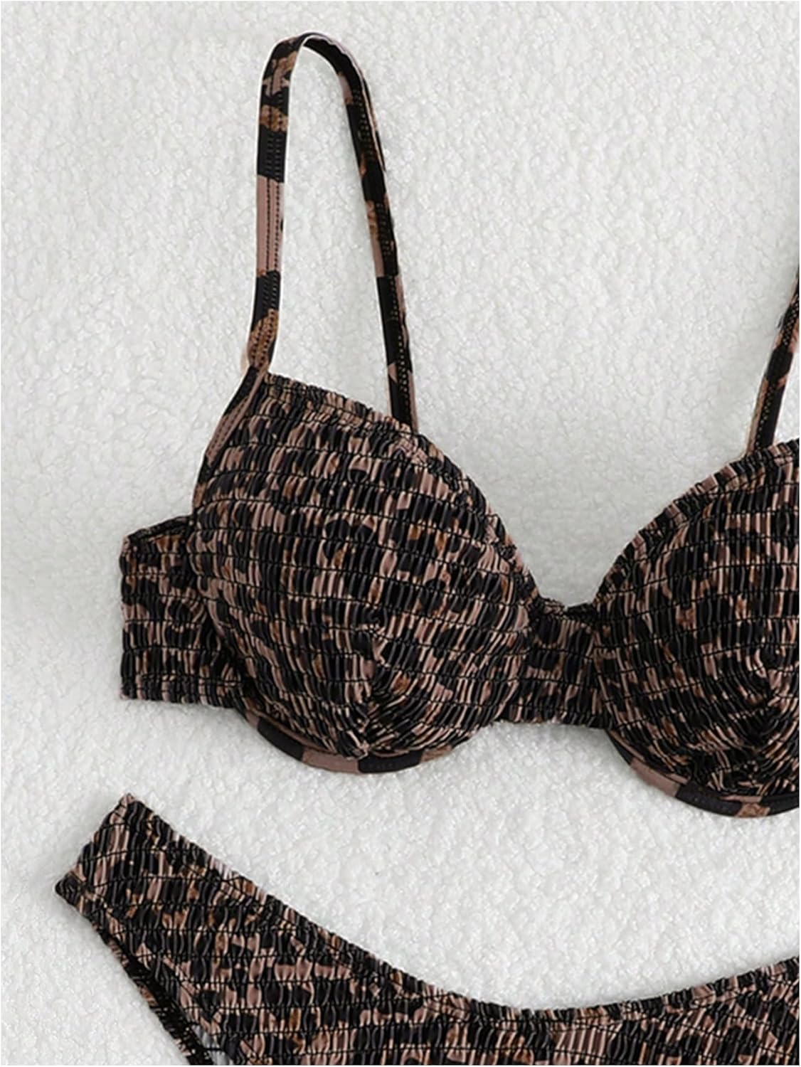 SweatyRocks Women's Leopard Print Push Up Bikini Set Smocked High Cut Bathing Suit 2 Piece Swimsuit - Image 4
