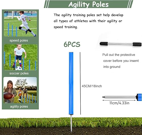Miniatura 3 de Equipo de bastones de entrenamiento de agilidad, equipo de entrenamiento de fútbol, escalera de velocidad de 20 pies, 6 postes de agilidad, 8 conos