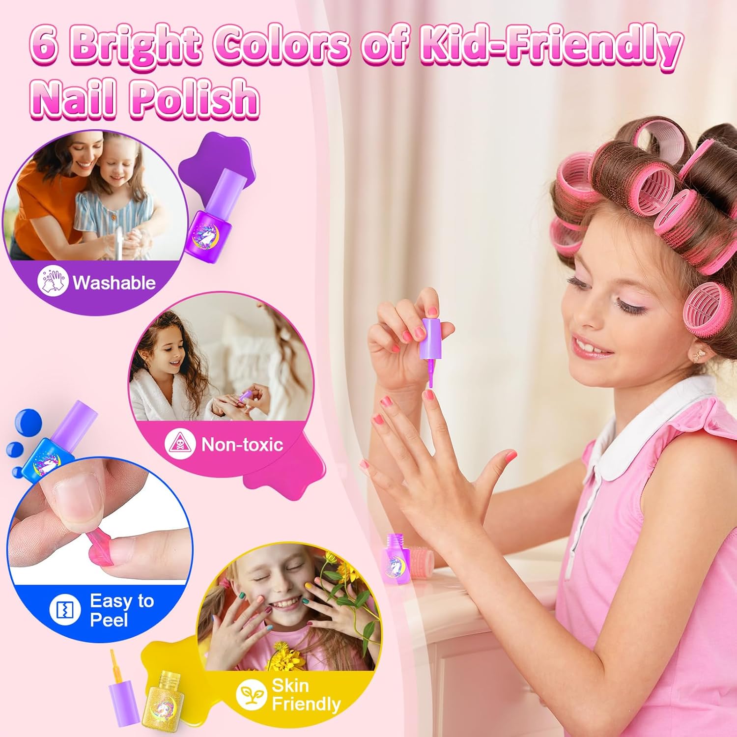 Kids Nail Polish Set for Girls, Nail Art Kit with Nail Dryer & DIY Nail Stickers, Nail Kit Toys for Girls with Non-Toxic Nail Polish,Age 3-12 Little Girl Gift Toys- Purple - Image 2
