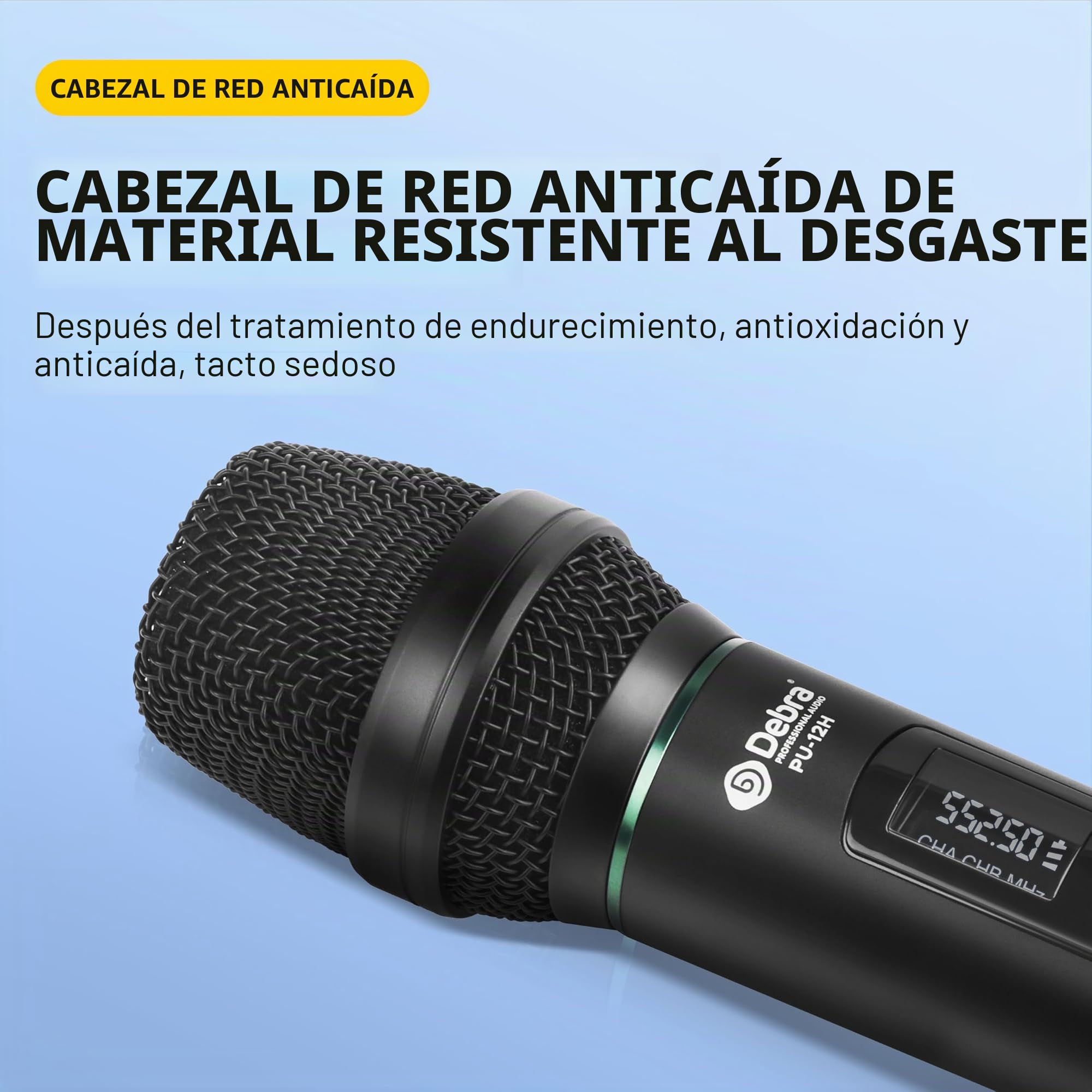 D Debra Microfono Inalambrico,Sistema de micrófono dinámico inalámbrico Dual UHF,Micrófono de Mano de Metal para Karaoke con Receptor de Canto Recargable,Micrófono para Karaoke,Iglesia