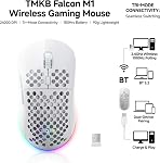 TMKB Falcon M1 Wireless Gaming Mouse, 24000DPI Optical Sensor, 180Hrs Battery, Lightweight, 6 Programmable Buttons, RGB Strip, 2.4G/BT5.2/USB-C Wired for PC/Mac/Laptop - Matte White