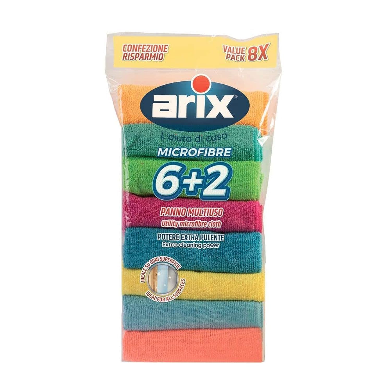 Arix-Microfibre Cloths 6+2 Pack of 8