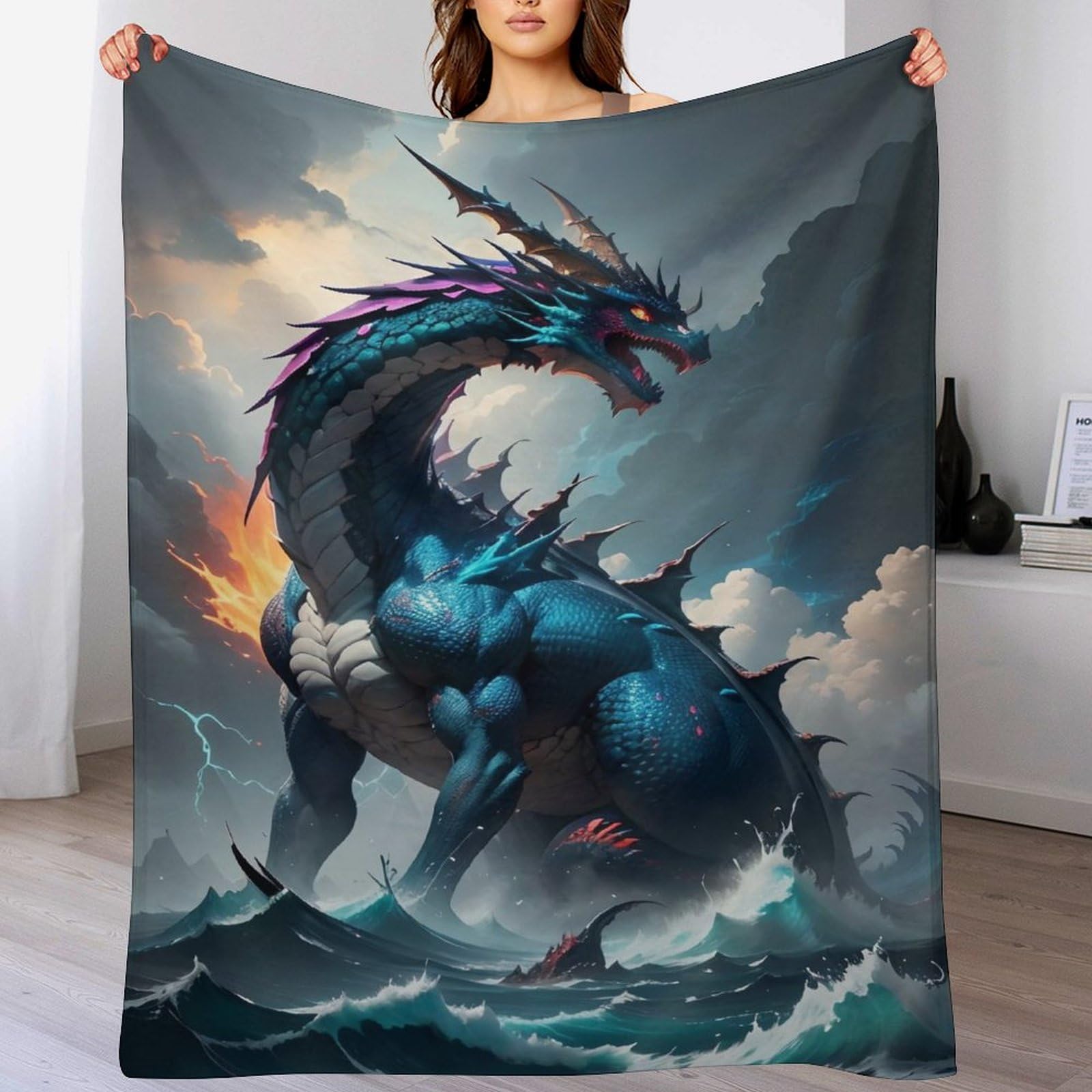Manta de forro polar de franela con dragón de 180 x 200 cm para sofá y cama