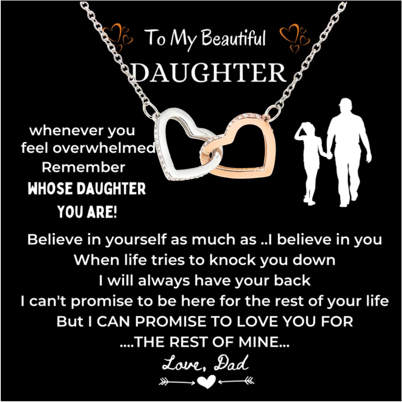 Silver Necklace Daughter Gifts from Dad - S925 Interlock Heart Necklace with a Message Card Present to My Grown Teen Girls from Father on Daughter's Mother's Day Christmas Birthday Graduation