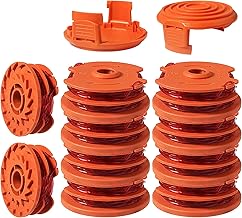 Lot de 10 bobines de fil pour débroussailleuse avec 2 capuchons de bobine compatibles avec Worx WA0007 WG105, WG106, WG108, WG109, WG112, WG113, WG115, WG116, WG117, WG118, WG118, G119 WG124