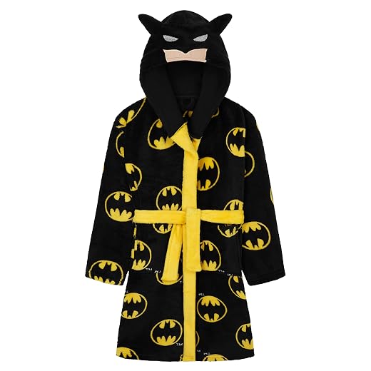 DC Comics Batman Bademantel Kinder Jungen, Fleece Morgenmantel Jungen Dressing Gown mit Kapuze