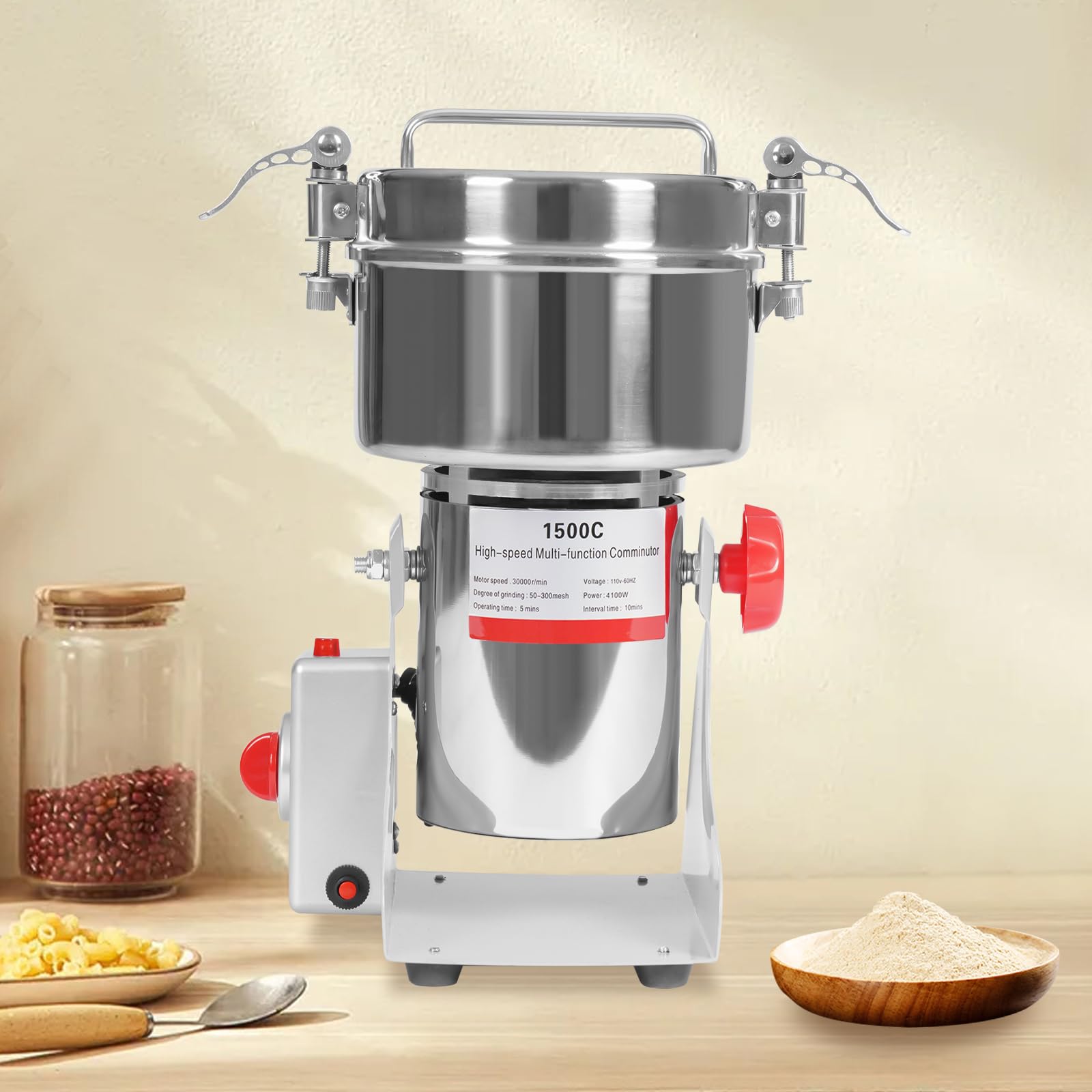 1500g Electric Grain Grinder, 180° Adjustable Tilting Angle Electric Grain Grinding Machine,4100W High Speed Multi-function Grain Grinder for Grinding Grains and Cereals