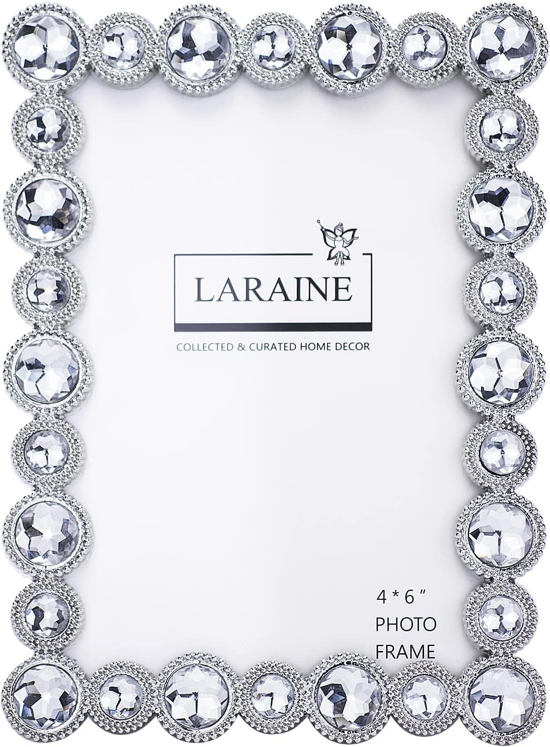 Picture Photo Frame 4x6 Rhinestones Metal High Definition Glass Display Pictures for Tabletop Crystal Home Decorative Holiday Gift (Clear, 4x6)