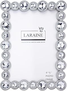 LARAINE Picture Photo Frame 4x6 Rhinestones Metal High Definition Glass Display Pictures for Tabletop Crystal Home Decorative Holiday Gift (Clear, 4x6)