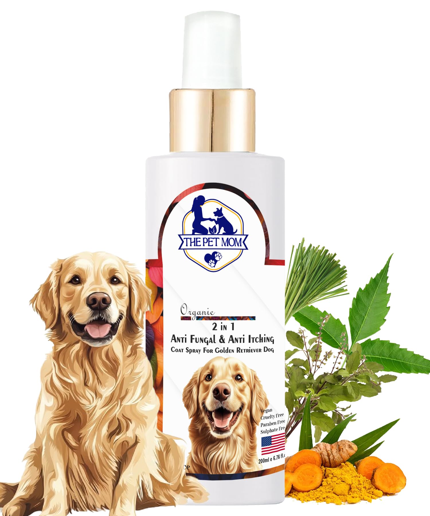 The Pet Mom 2-in-1 Antifungal & Anti-Itching Coat Spray for Golden Retriever Dog, Puppy | Help in Fungal Infections, Skin Irritation & Itching | Pet Anti-Fungal Spray for All Dog Breed – 200ml