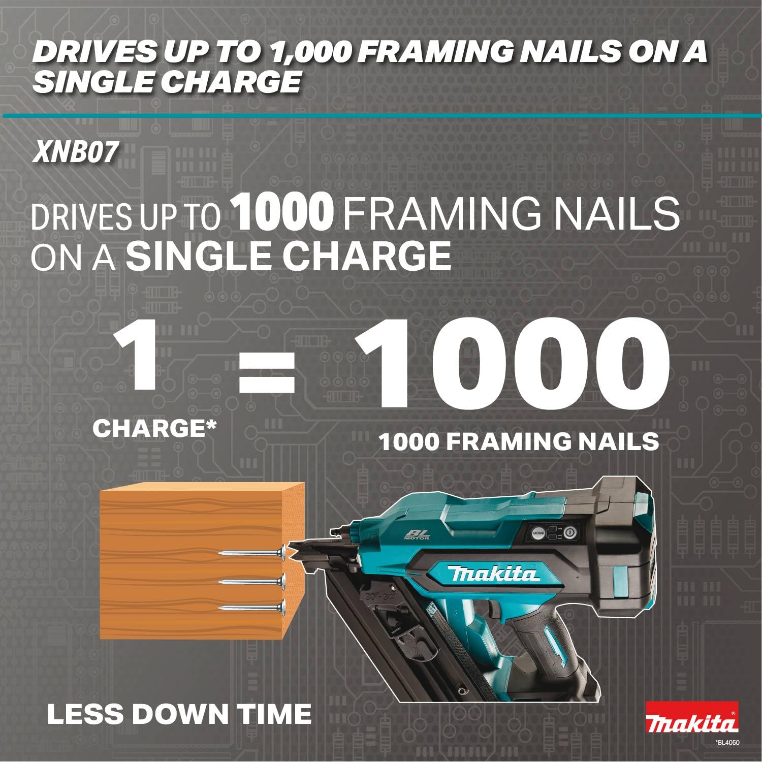 Makita XNB07Z 18 V LXT Lithium-Ion 30º Tête clipsée sans fil 8,9 cm Cloueuse d'encadrement Outil uniquement