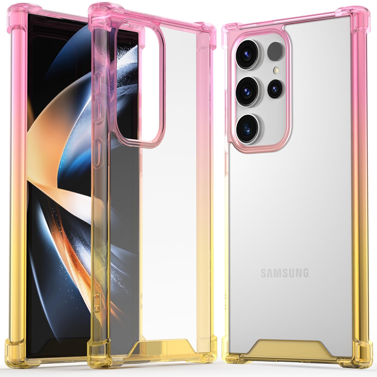 GeekZonefor Samsung Galaxy S24 Ultra Clear Case, TPU Bumper wiht PC Back Protective Cover 6.8 inch 2024 (Pink Gold)