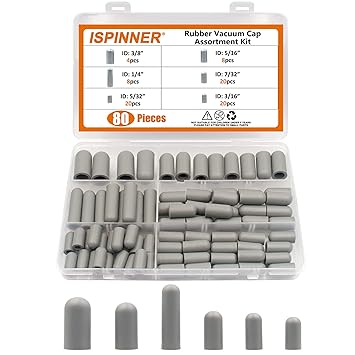 ISPINNER 80pcs Rubber Vacuum Cap, Vacuum Plugs Hose End Caps Assortment Kit for Carburetor, Manifold, Automotive 3/16