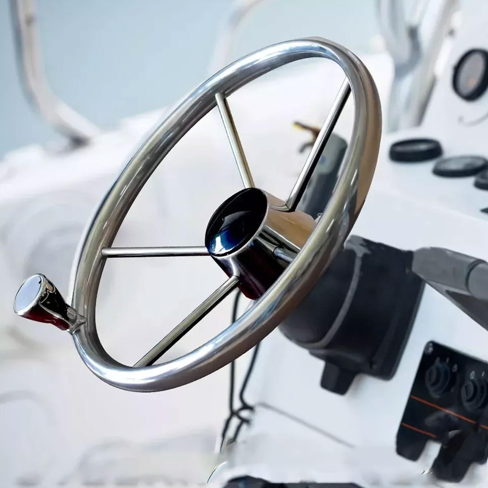 Volante per barca, volante marino a 5 razze in acciaio inox Volante ergonomico universale Adattatore volante antislittamento per barche, yacht, motoscafi, nave