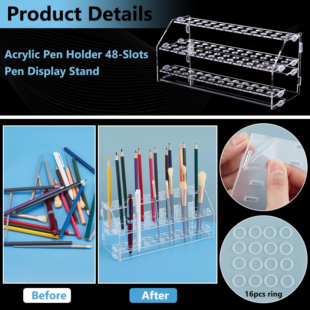 PandaHall 1pc 24-Slot Pen Organizer Clear Pen & Pencil Display Stands Acrylic Pen & Pencil Holder Makeup Brush Rack Organizer Pen Display Stand Rack - View #11