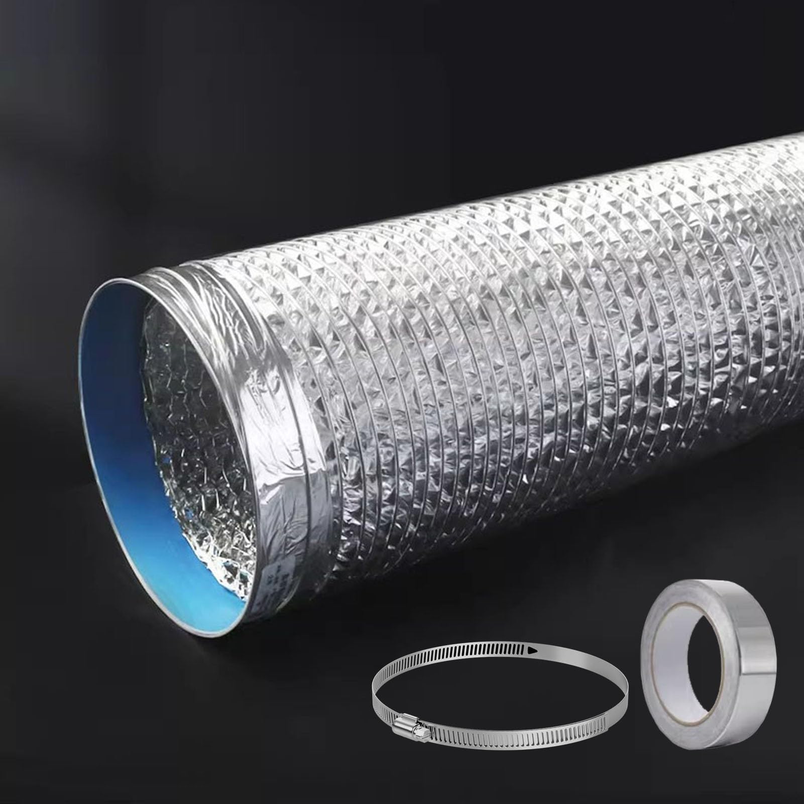 Vibeo Tubo Secadora Universal Conducto de Ventilación para Secadora para Espacios Reducidos, Manguera de Escape Corta con Abrazadera, Tubo Flexible para Conductos de Aire(6.3in(160mm),L 4.9ft(150cm))
