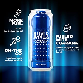 BAWLS Guarana Variety Pack, BAWLS Guarana Drink, Guarana Soda, Guarana Fueled Soda for Energy, High Energy Caffeinated Drink, 16oz 12 Pack Cans