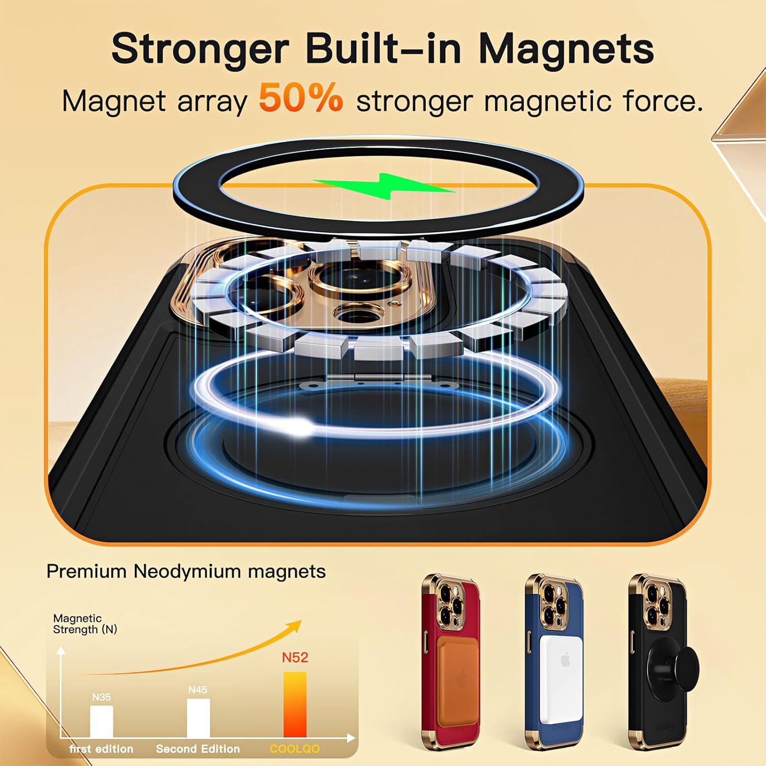 COOLQO for iPhone 15 Pro Max Case 6.7'' Upgraded 360° Spin Magnetic Stand [Compatible with Magsafe][Military Protection] Shockproof Protective Phone Holder Cover for iPhone 15 Pro Max, Black Gold - Image 4