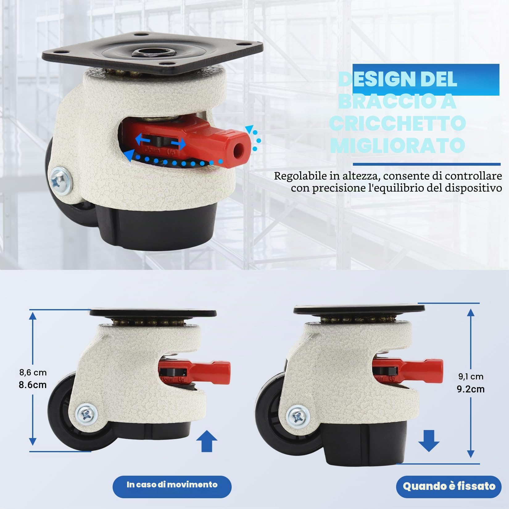 W B D WEIBIDA Rotelle per Mobili Pesanti con Impugnatura a Cricchetto Regolabile, Ruote Girevoli a 360 Gradi, Ruote Retrattili per Carichi Pesanti da Mobili, Macchina,Attrezzatura,MAX 1000 KG,Set di 4
