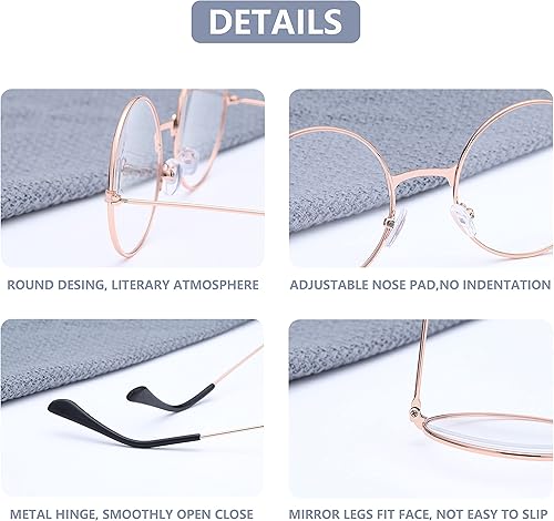 Miniatura 8 de Gafas redondas clásicas Retro Circular Lentes transparentes Marco de metal Accesorios sin receta Hombres Mujeres