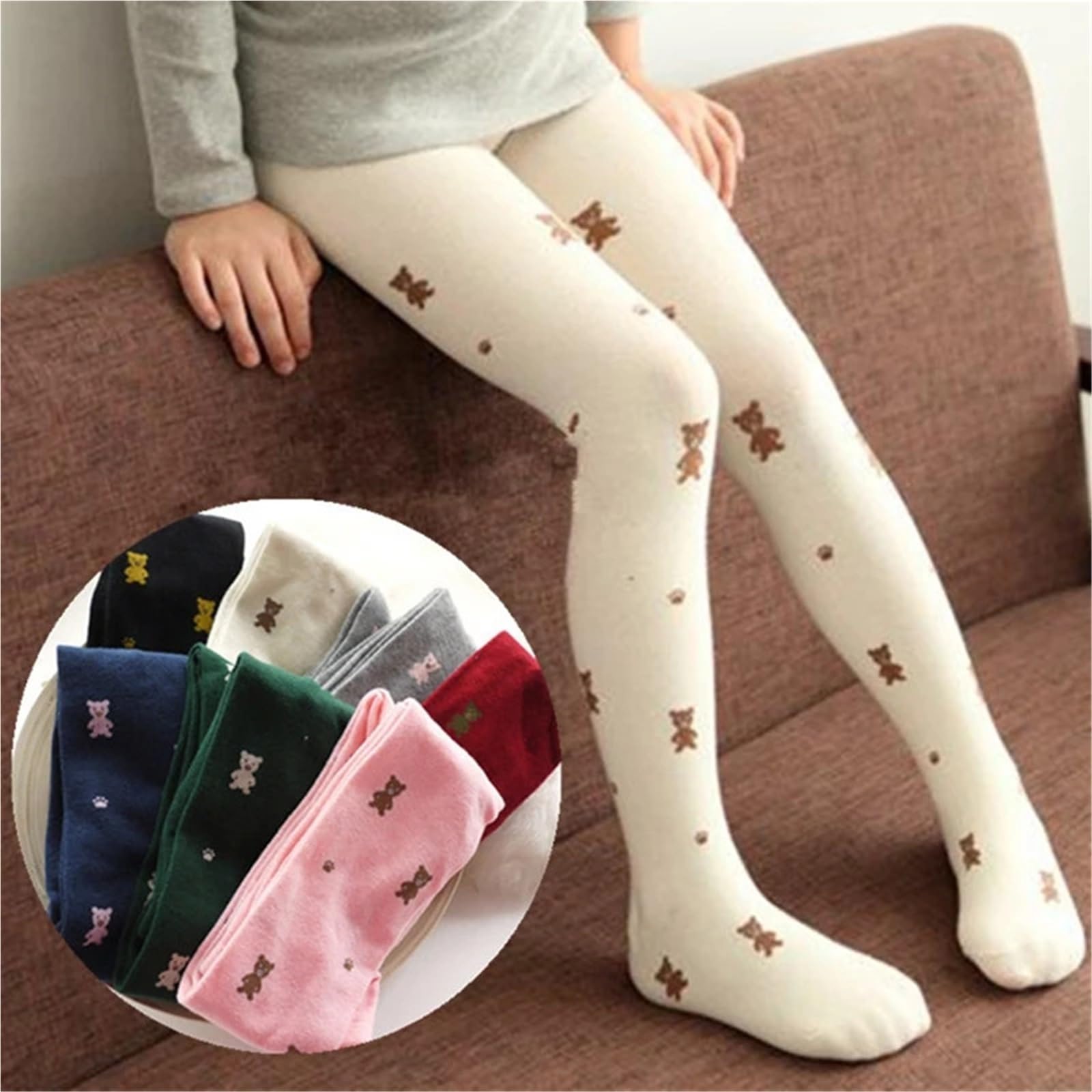 Pantimedias de Oso Lindo for niños de otoño y Primavera for niñas – Medias de algodón con Dibujos Animados for niños (2-6 años)(Black,S)
