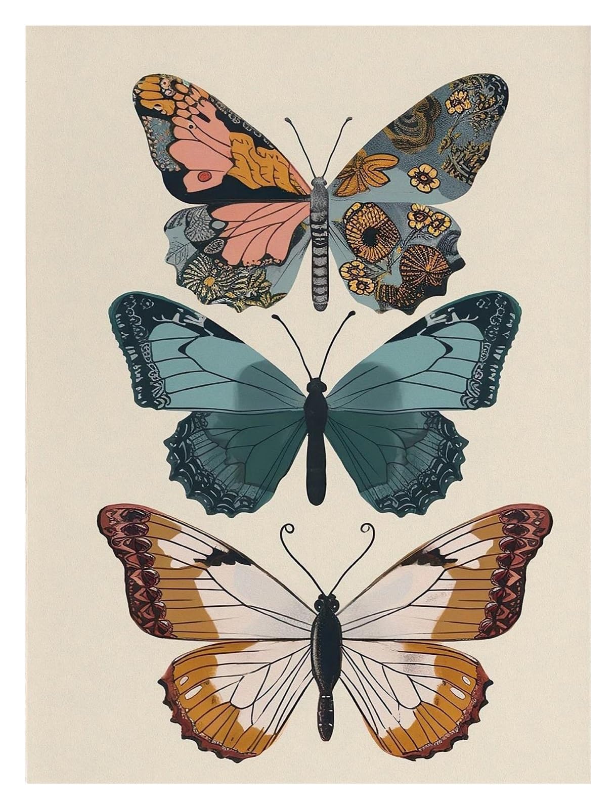 Xenite C Wall Art Anvas Prints Boho Floral Dark Academia Blue Moth Black Butterfly Poster Prints Anvas Painting Botanical Wall Art Pictures Home Decoration(,30X40cm)