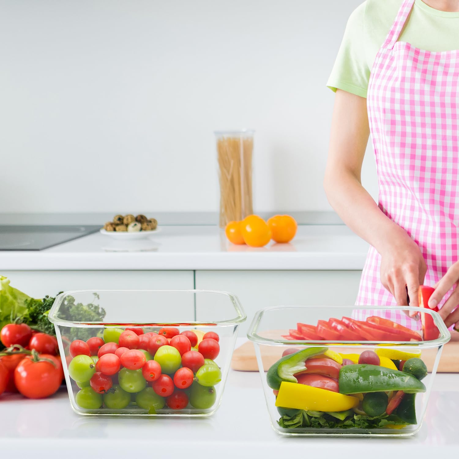 Große Vorratsdosen aus Glas mit Deckel, 2,5 l, luftdicht, für Drehspieß, Huhn, Wassermelone, Mahlzeitvorbereitung, BPA-frei, gefriergeeignet, spülmaschinenfest, ofenfest, 2 Stück