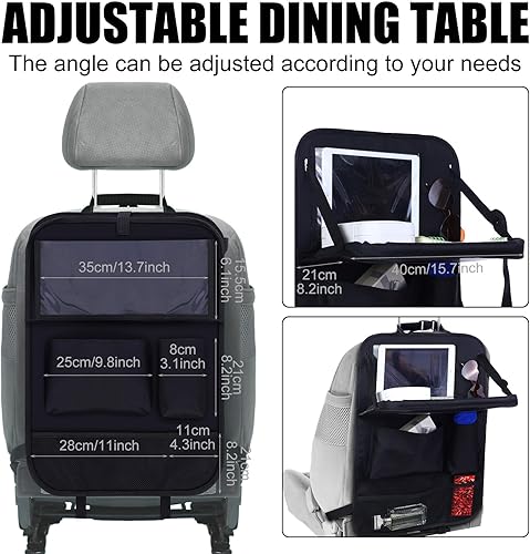 Vista 10 de 2 organizadores de automóvil para asiento trasero de automóvil con bandeja de mesa, 6 bolsillos de almacenamiento con soporte para tableta, Negro