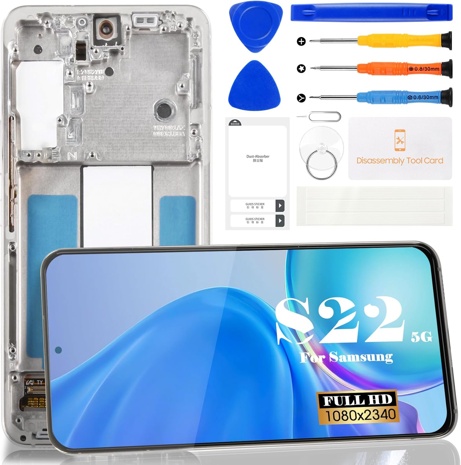 SRJTEK OLED for Samsung S22 5G Screen Replacement for Samsung Galaxy S22 5G SM-S901B G901U G901A G901W Digitizer Touch Screen Assembly with Frame US Version Silver (with Fingerprint)