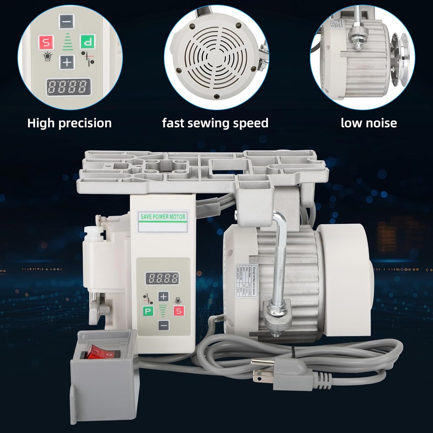 Servo Motor Sewing Machine, Industrial Sewing Machine Servo Motor, AC110V, 750W, 1HP, Speed 200RPM to 6000RPM, Brushless Servo Motor with Controller and Foot Switch, Run CW and CCW, Silent