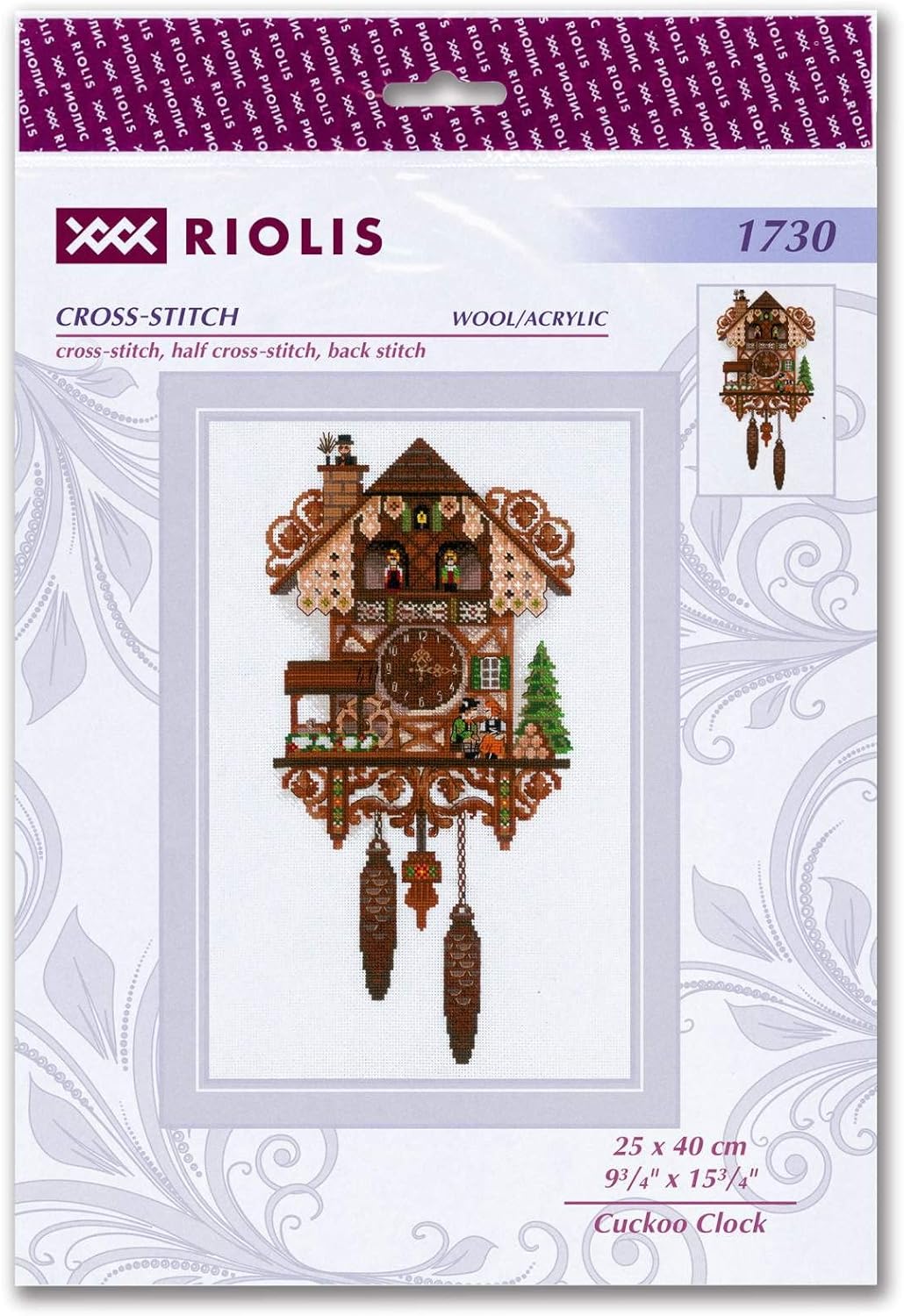RIOLIS - Cuckoo Сlock 1730, Cross Stitch Kits 9,84" x 15,75", Cross Stitch Kits for Beginners & Advanced, Crossstitching Kit Adult, Embroidery Counted Stitching Kit