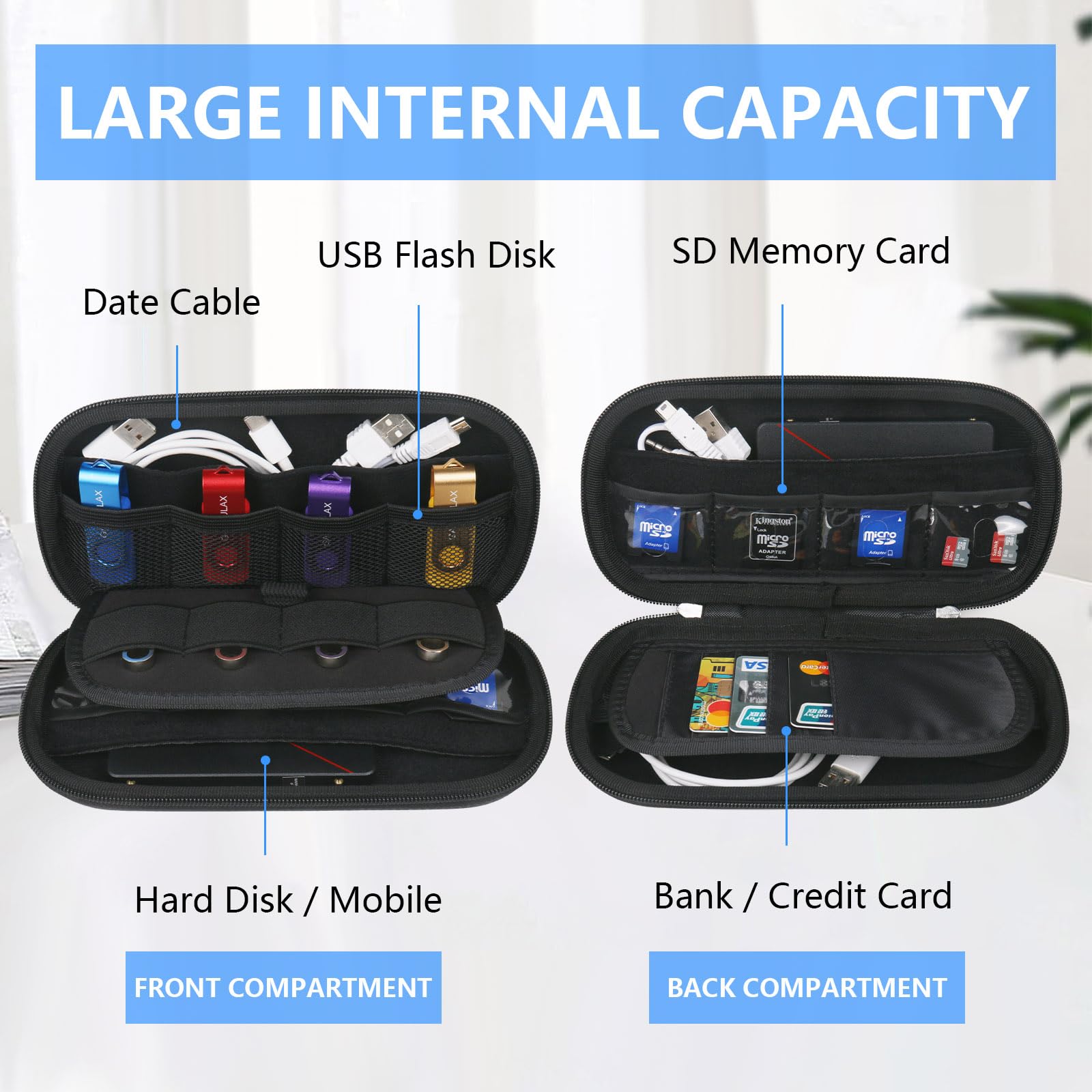 GARRULAX Digital Gadget Case Waterproof Memory Card Case Double Layers All-in-One Designed for External Hard Drive,USB Flash Drives,SD Card (Black)