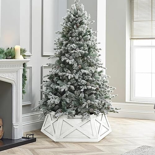 Miniatura 6 de Yoochee Caja hexagonal de madera blanca para collar de árbol de Navidad, 6 paneles, alternativa de falda rústica para árbol de granja, se adapta a