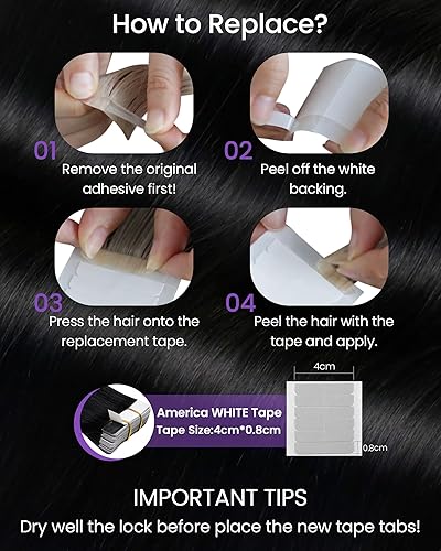 Miniatura 6 de LaaVoo - Extensiones de cabello humano adhesivas con cinta de puntas gruesas, cabello negro azabache, extensiones de cabello lacio para mujeres de