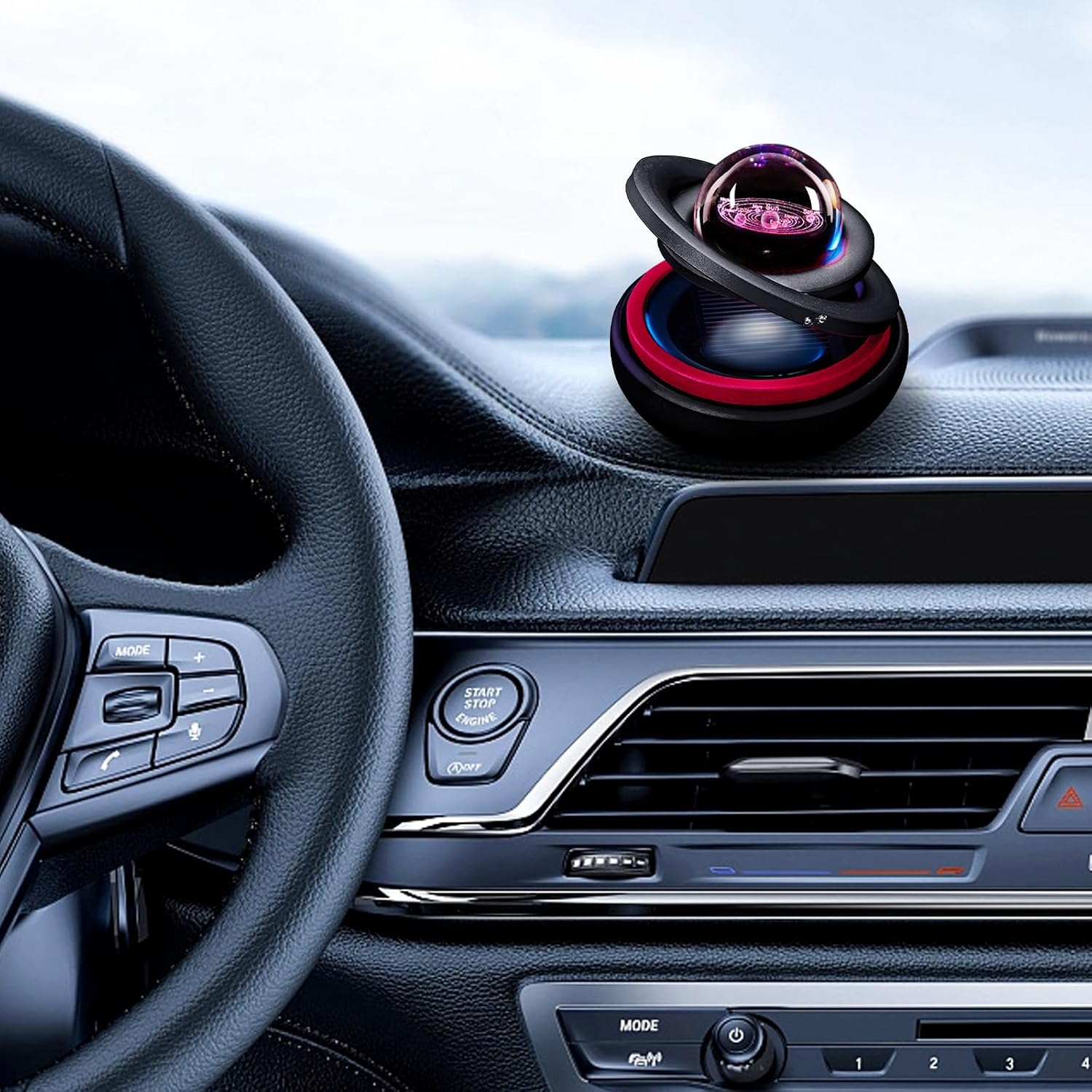 Solar Car Air Freshener Smart Auto Rotating Planet Perfume Aromatherapy Cologne Fragrance Diffuser Interior Dashboard Decoration Accessories-Black