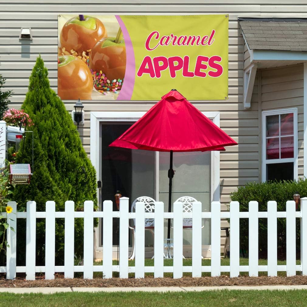 Vinyl Banner Multiple Sizes Caramel Apples Advertising Printing H Food & Beverage Candy Outdoor Weatherproof Industrial Yard Signs Green 4 Grommets 24x36Inches