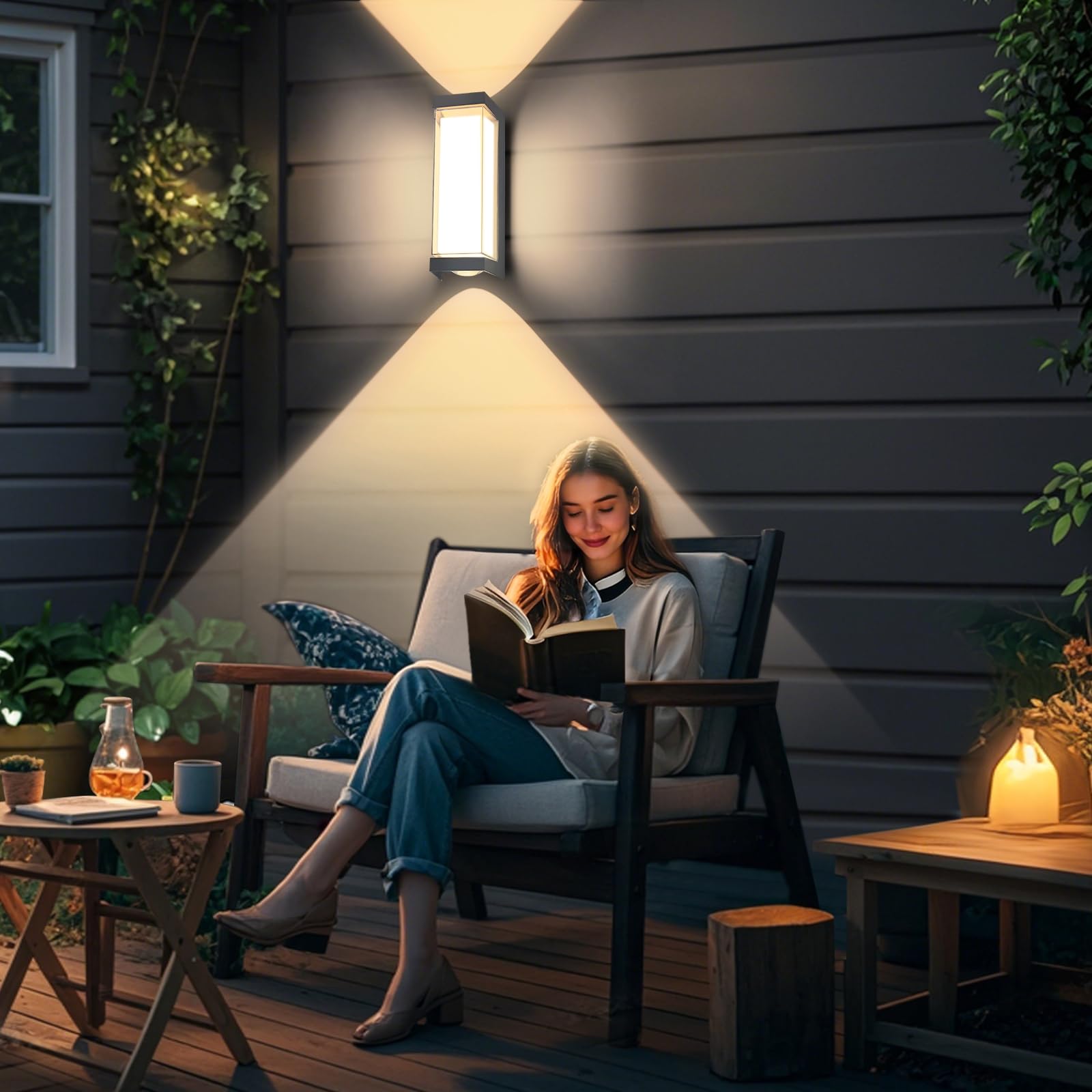 YindaLux 24W LED Apliques Pared Exterior Antracita, IP65 3000LM Luz de Interior/Exterior, 3000K Lámpara Moderna al Aire Libre, Luces de Pared de Aluminio para Terraza, Entrada, 2 Piezas