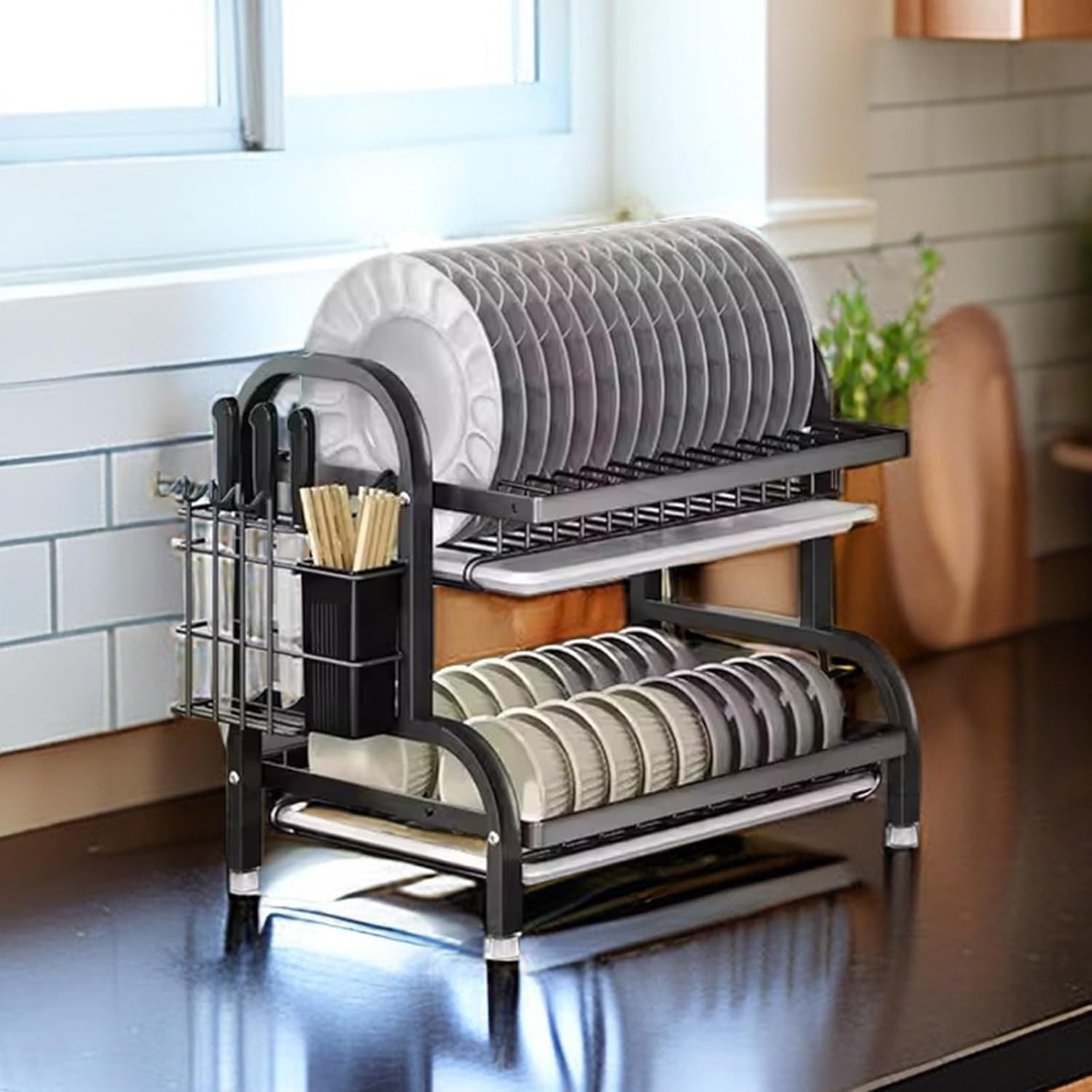 Drying Rack For Kitchen Counter, Dish Drainer Organizer Large Dish Drying Rack Space