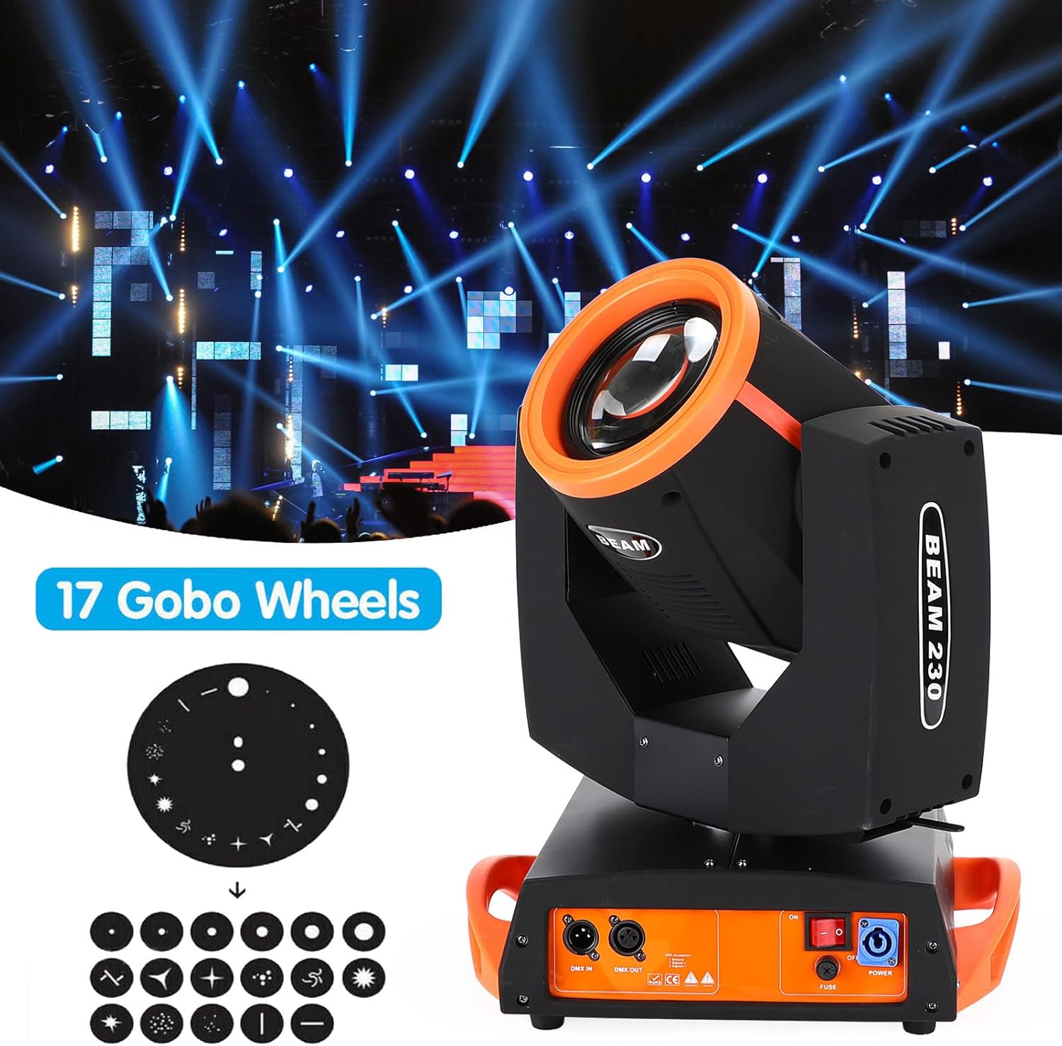 MAD HORNETS RGBW Beam Moving Head Lights Spot Stage Lights 230W 7R Beam Moving Head Lighting 8 Prism DMX for DJ Disco Show Party