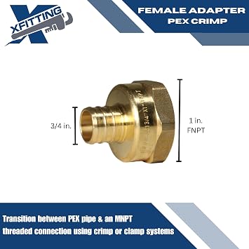 2 Pieces XFITTING 3/4 Pex x 1 Female NPT Threaded Adapter, Pex B Crimp Female Adapter, Brass, Full Port