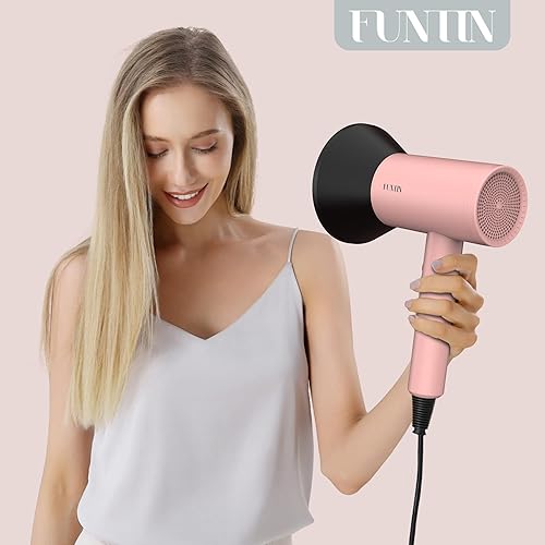 Miniatura 6 de FUNTIN Secador de pelo, secador de pelo con cepillo difusor para mujer, secador de pelo iónico de pelo grueso 4C (rosa bebé) Rosa bebé,Rosa Dorado