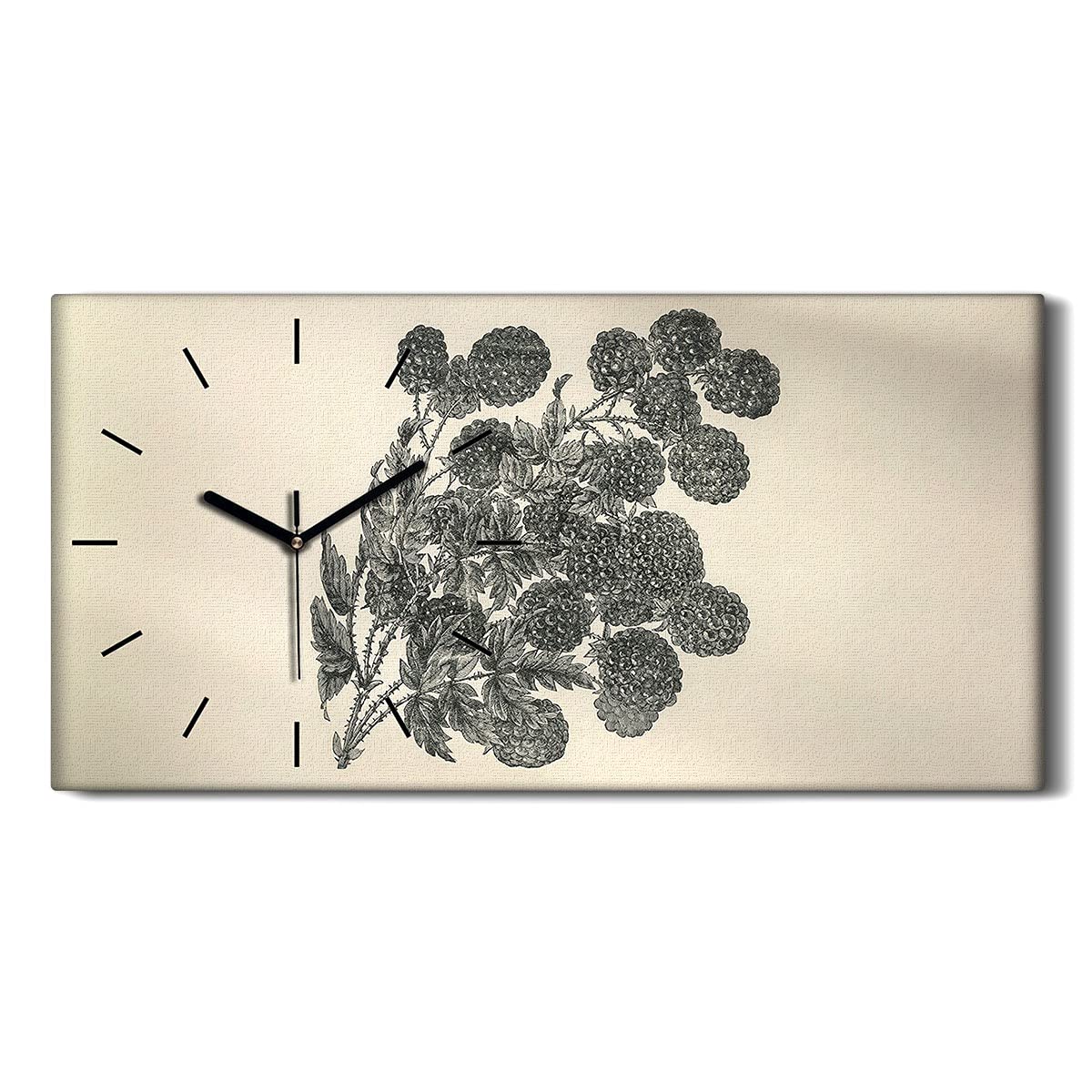 Horloge sur Toile Art Moderne 60x30cm Cadre Mural Feuillage Salon